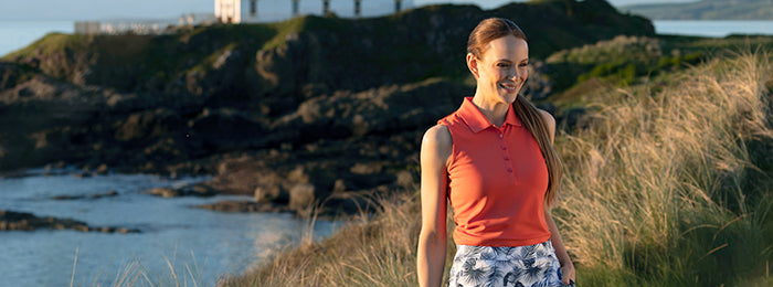 Women's sleeveless golf polos at GolfGarb