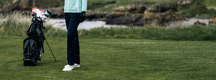 Waterproof trousers at GolfGarb Navy trousers from Sunderland of Scotland