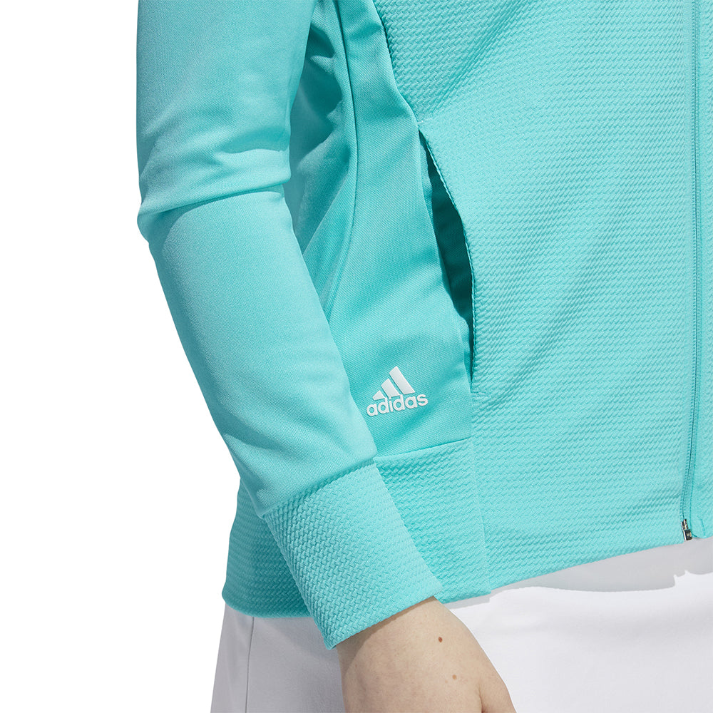 adidas Ladies Textured Full Zip Golf Jacket in Semi Mint Rush
