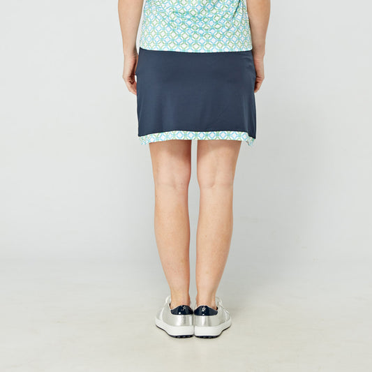 Swing Out Sister Women's Navy Pull-On Scalloped Skort with Dazzling Blue and Emerald Trim
