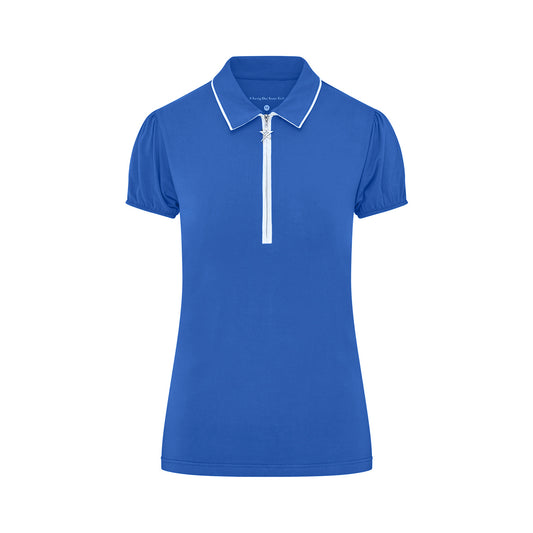 Swing Out Sister Ladies Zip-Neck Puffed Cap Sleeve Polo