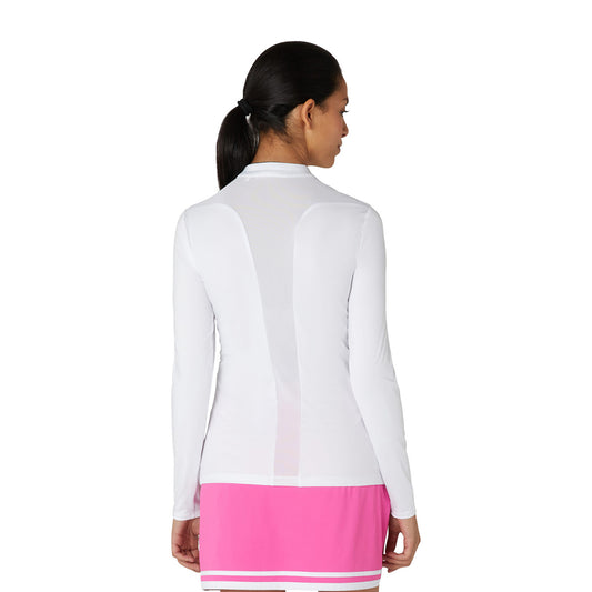 Original Penguin Women's Zip-Neck Top with Mesh Panels in Bright White