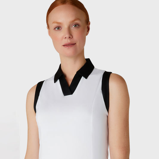 Callaway Ladies Sleeveless Colour Block Polo Shirt in Brilliant White