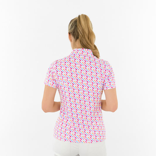 Pure Ladies Ellen Short Sleeve Polo in Fun Bottle Print