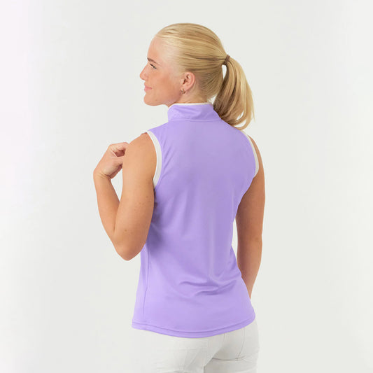 Pure Golf Ladies Sleeveless Mandarin Polo Shirt in Lilac