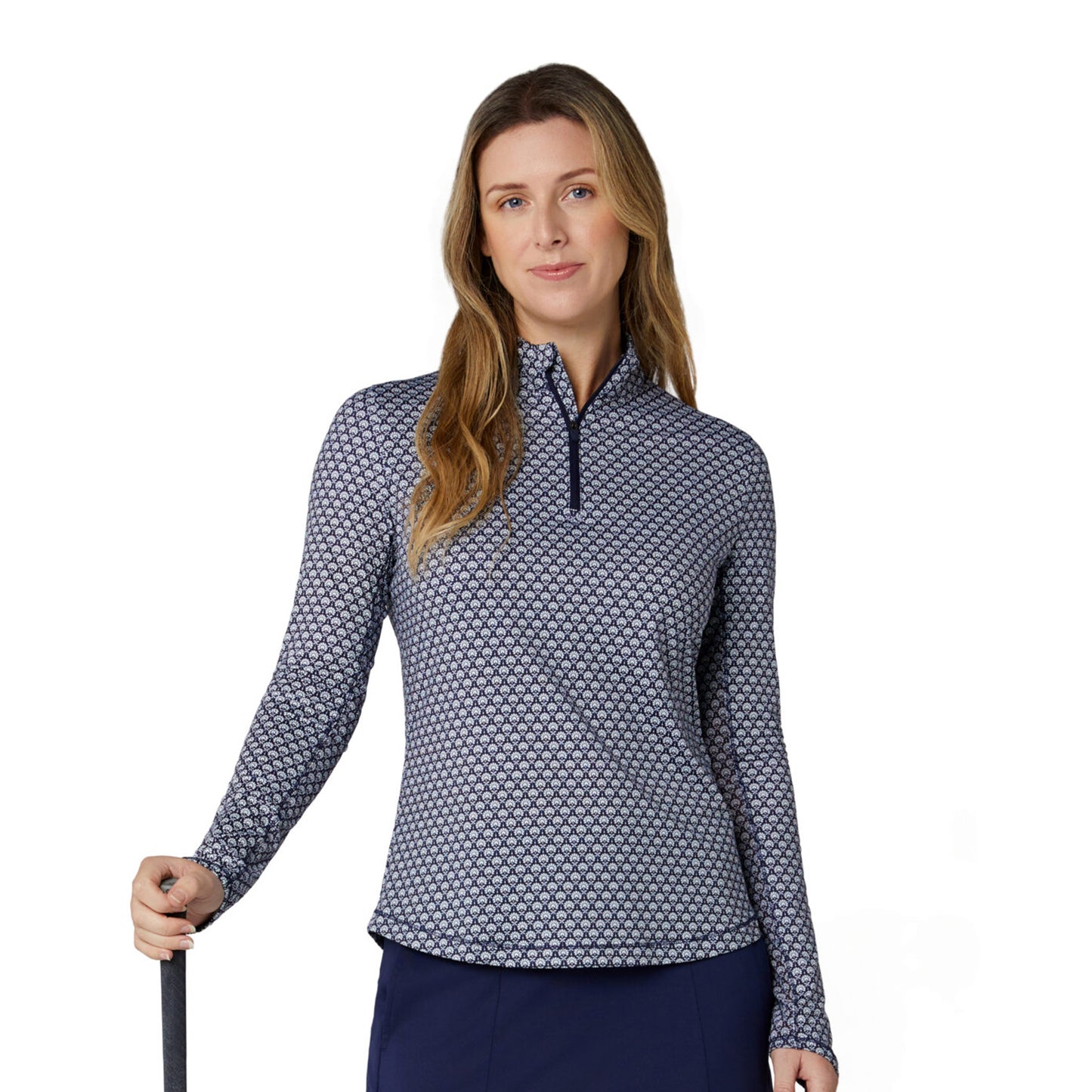 Callaway Womens Navy Golf Top with Pretty Print and Mesh Ventilation for Added Comfort on The Course