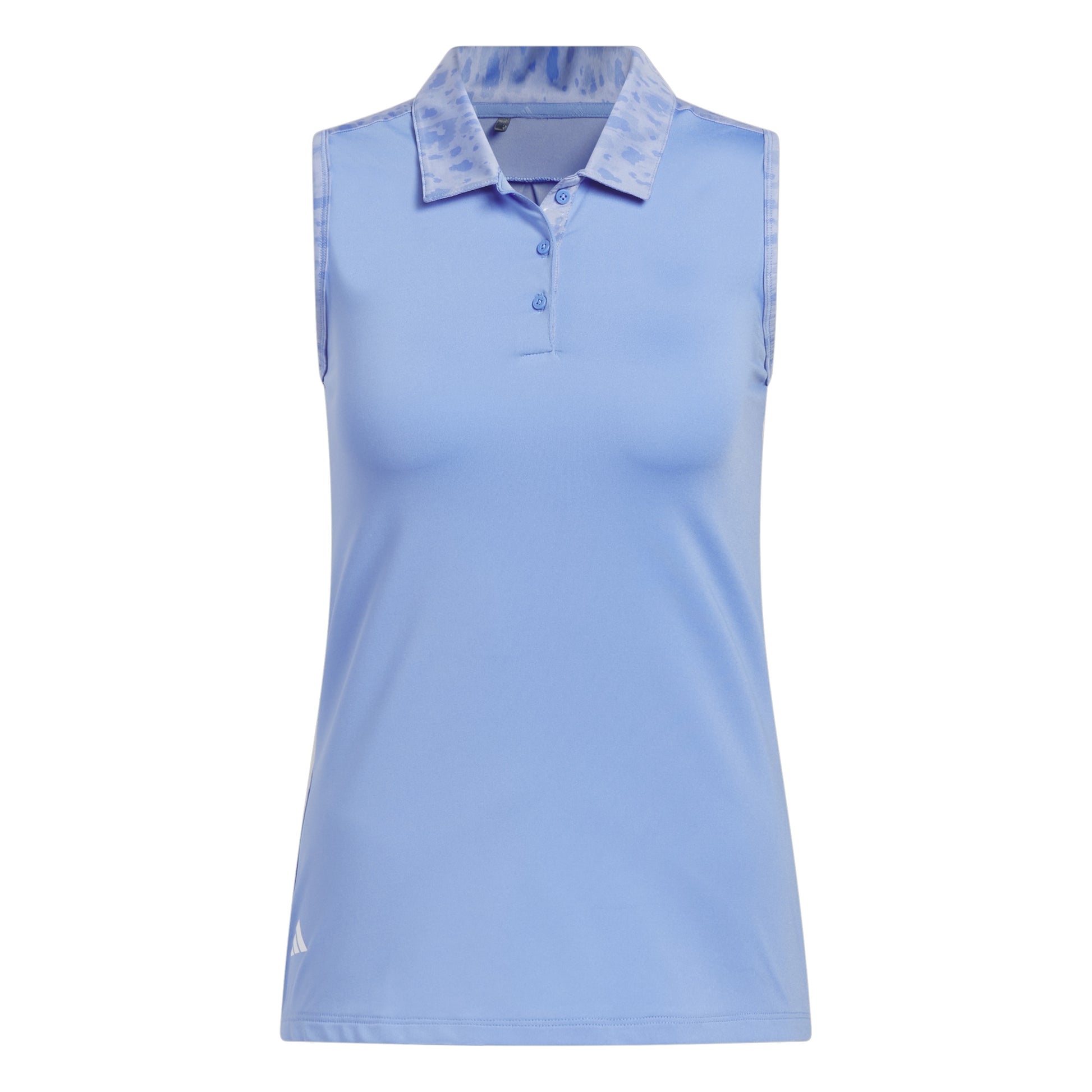 adidas Ladies Sleeveless Golf Polo with Abstract Print in Blue Fusion