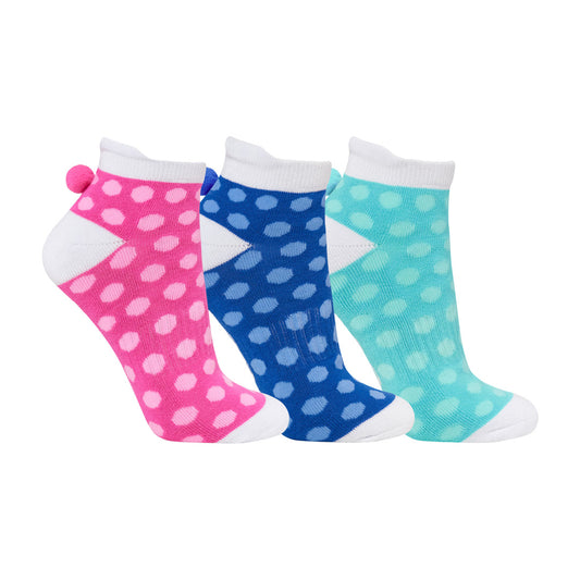 Surpizeshop Ladies 3 Pair Pack of Spotty Multi-Coloured Pom Pom Golf Socks