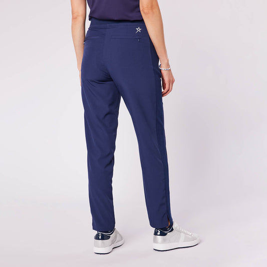 Swing Out Sister Ladies Lightweight Pull-On Trousers with Ribbed Side Stripe in Navy