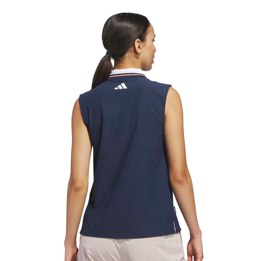adidas Golf Ladies Navy Polo with Contrast Tipped Woven Collar