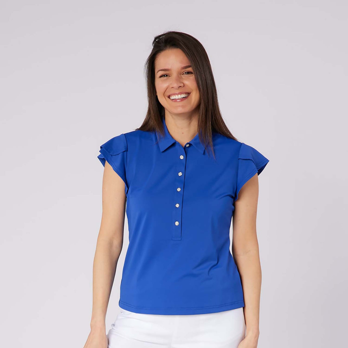 Swing Out Sister Ladies Fluted Sleeve Polo for Elegant Flair On & Off The Course