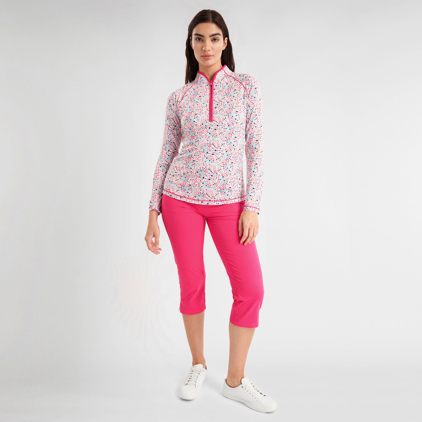 Green Lamb Ladies Zip Neck Speckle Print Top - Last One Size 10 Only Left