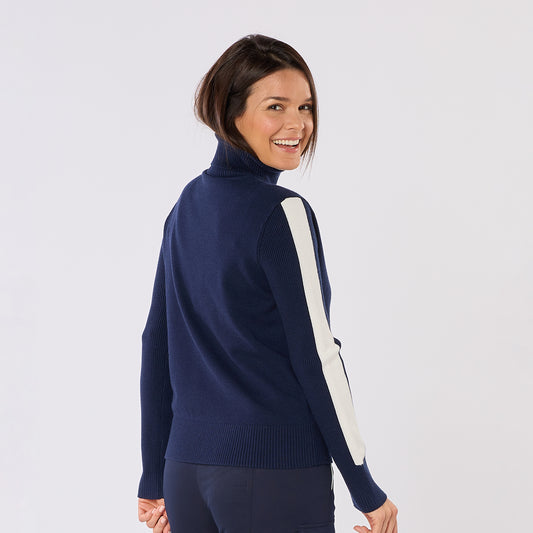 Swing Out Sister Christmas Sweater In Navy with Sparkly Silver Christmas Tree