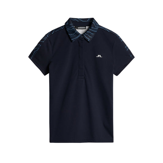 J.Lindeberg Ladies Short Sleeve Polo in Navy with Contour Print Back