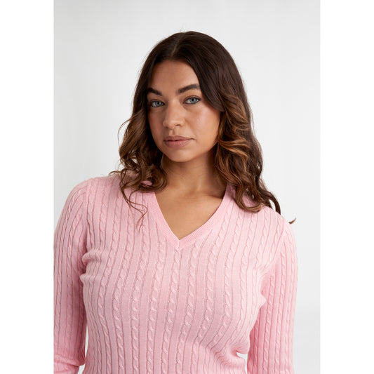 Green Lamb Ladies Cashmere Blend V-Neck Cable Knit Sweater