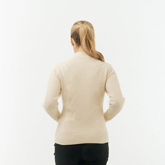 Pure Ladies Lined Zip-Neck Golf Sweater with Cable Knit Design