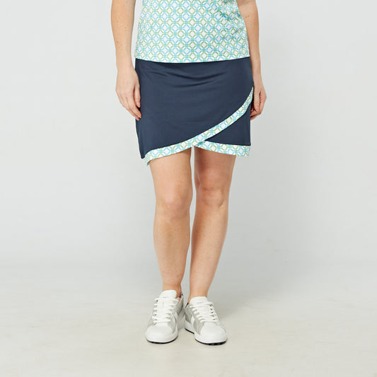 Swing Out Sister Women's Navy Pull-On Scalloped Skort with Dazzling Blue and Emerald Trim