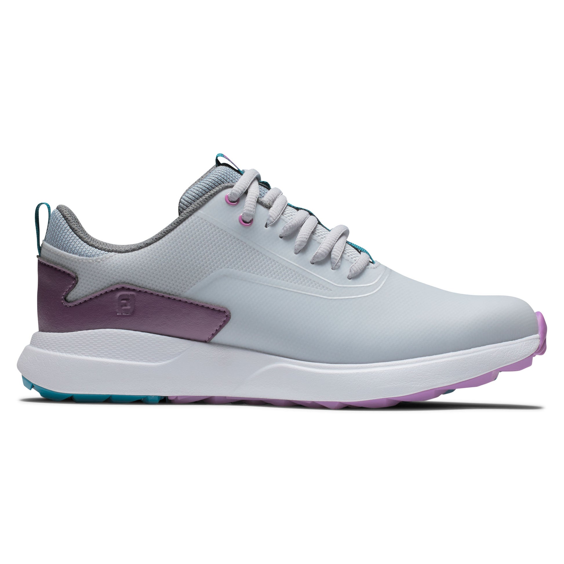 FootJoy Ladies Wide Fit Waterproof Performa Spikeless Golf Shoes in Grey, White & Purple