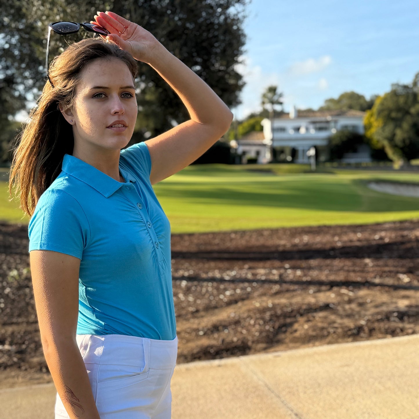 Swing Out Sister Ladies Dazzling Blue Ultra-Soft Stretch Short Sleeve Polo