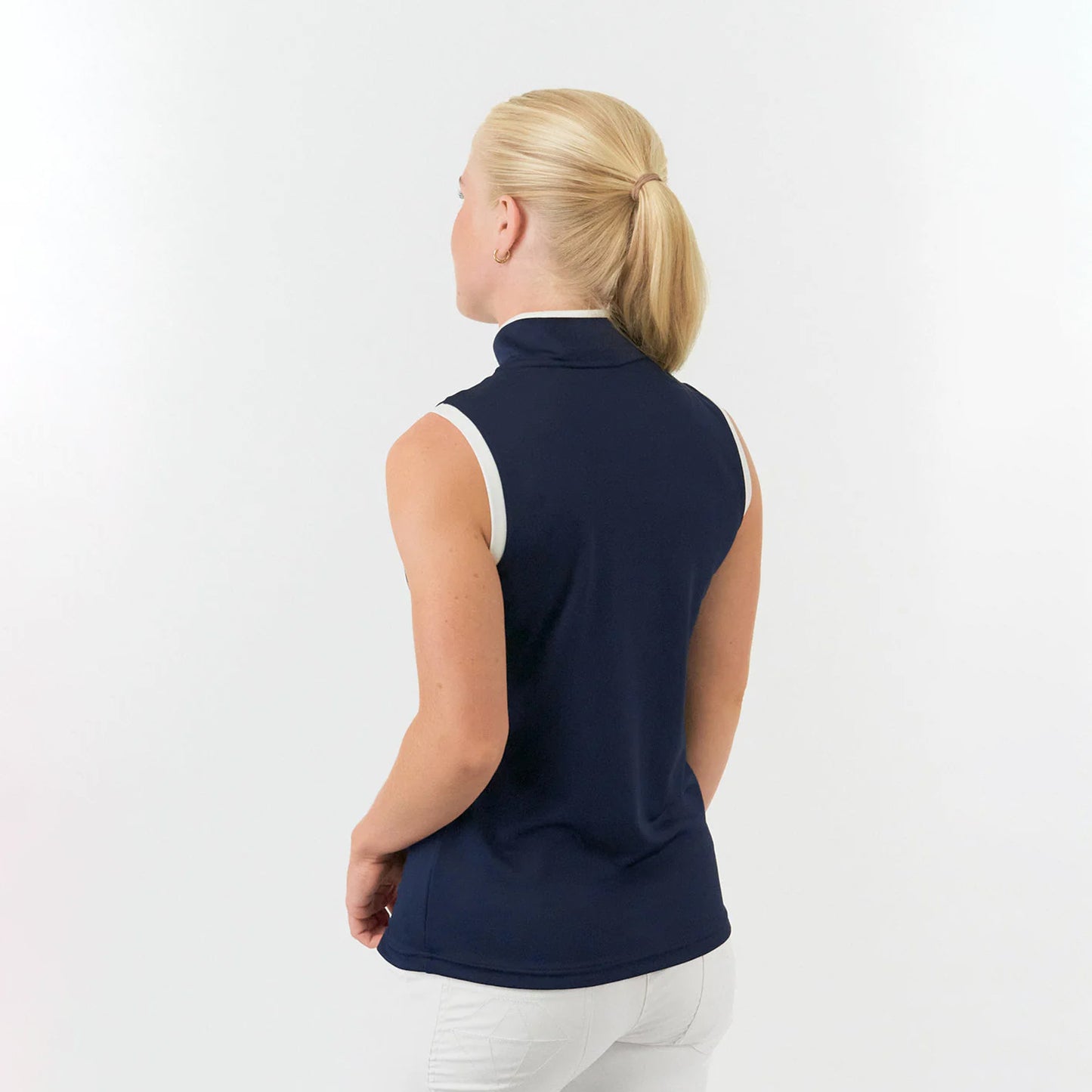 Pure Golf Ladies Sleeveless Mandarin Polo Shirt in Navy