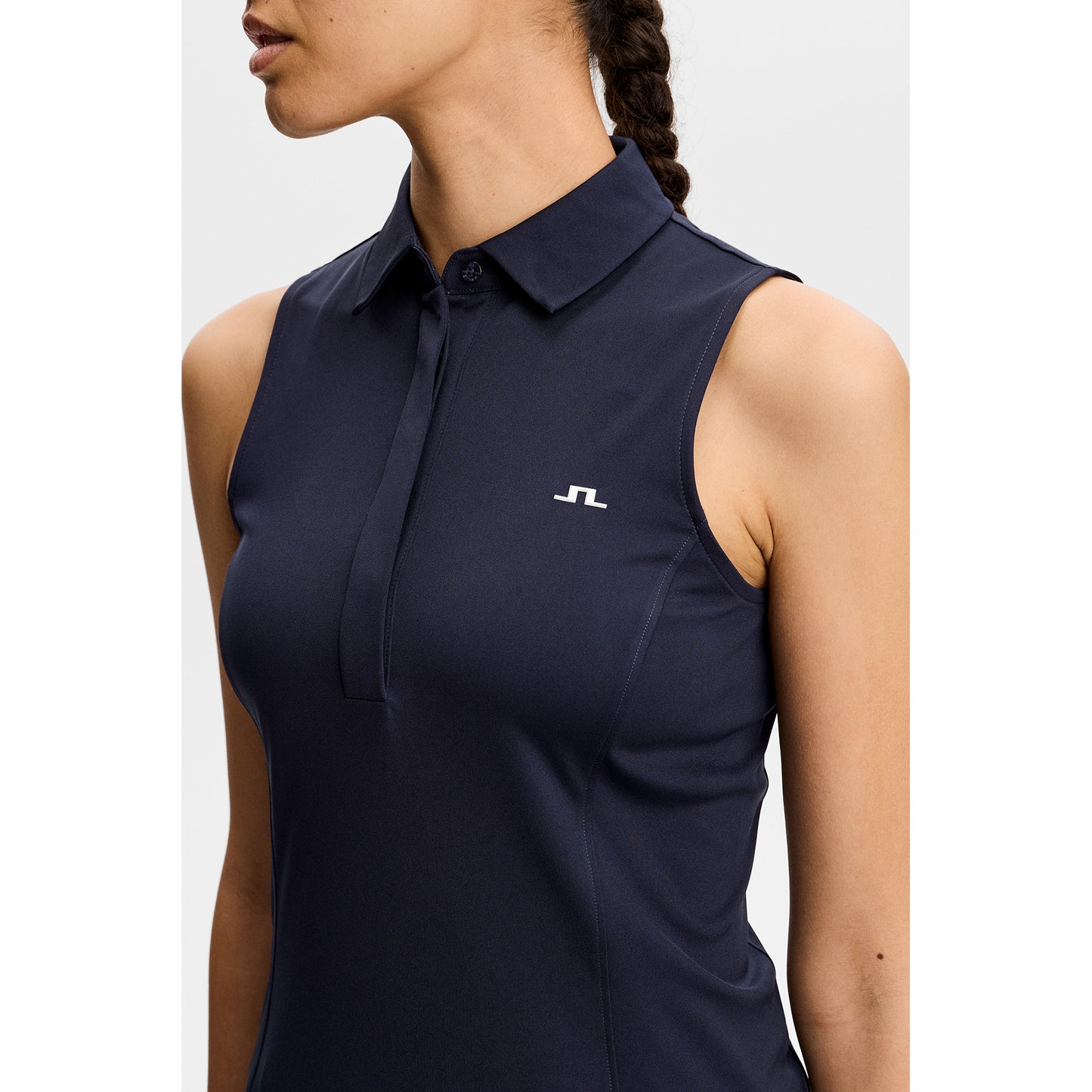 J.Lindeberg Ladies Navy Sleeveless Polo - Sleek, Soft & Effortlessly Versatile