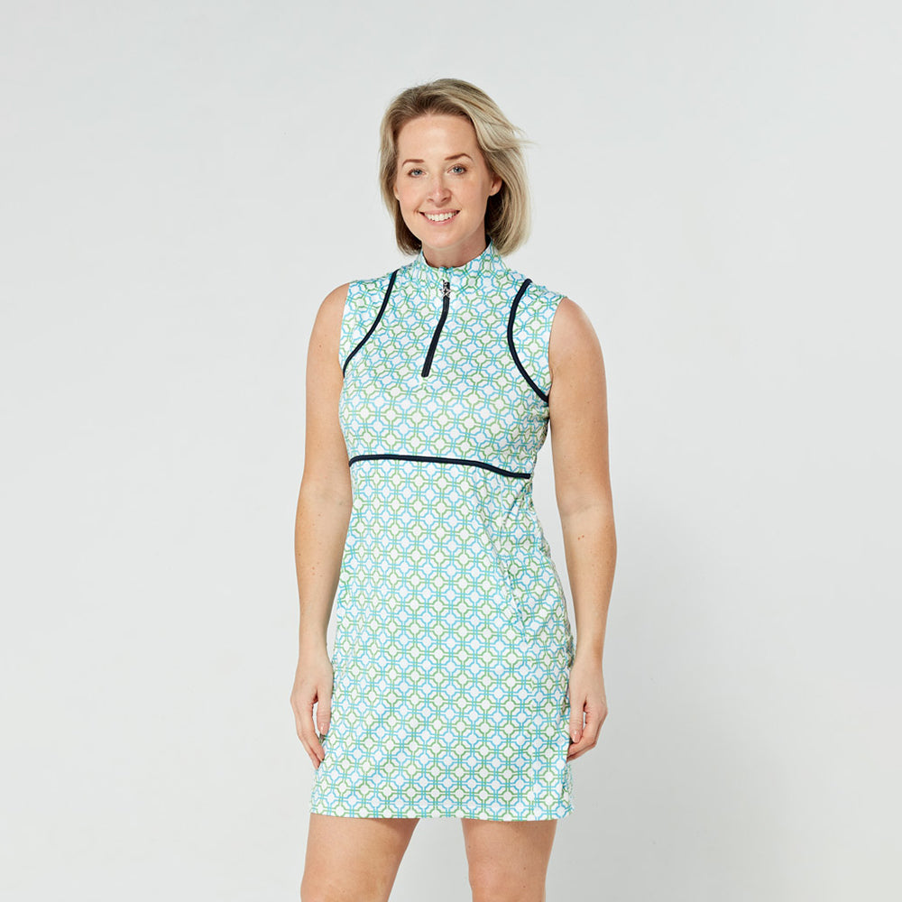 Swing Out Sister Ladies Sleeveless Golf Dress in Dazzling Blue and Eme GolfGarb Swing Out Sister Ladies Sleeveless Golf Dress in Dazzling Blue and Eme GolfGarb