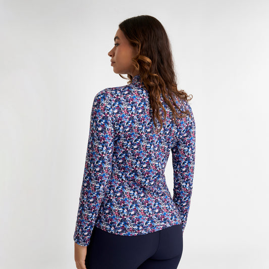 Green Lamb Ladies Soft-Stretch Ditsy Print 1/4 Zip Top