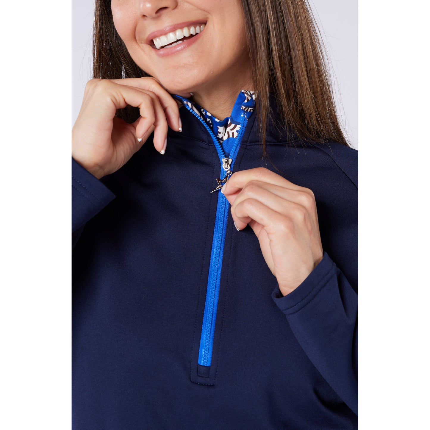 Swing Out Sister Ladies Brushed Backed 1/4 Zip Top with Printed Back Panel