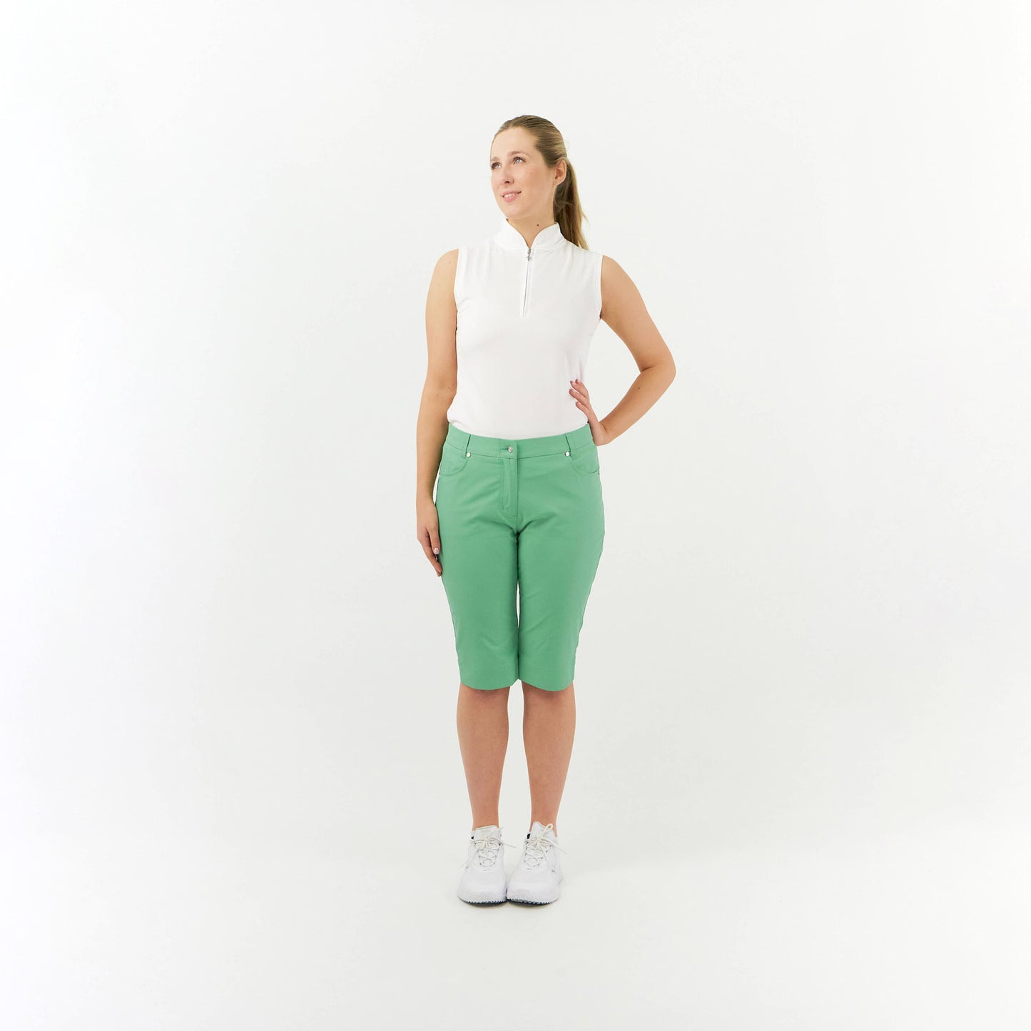 Pure Ladies Lightweight Sage Green Bermuda Shorts with Comfort Stretch