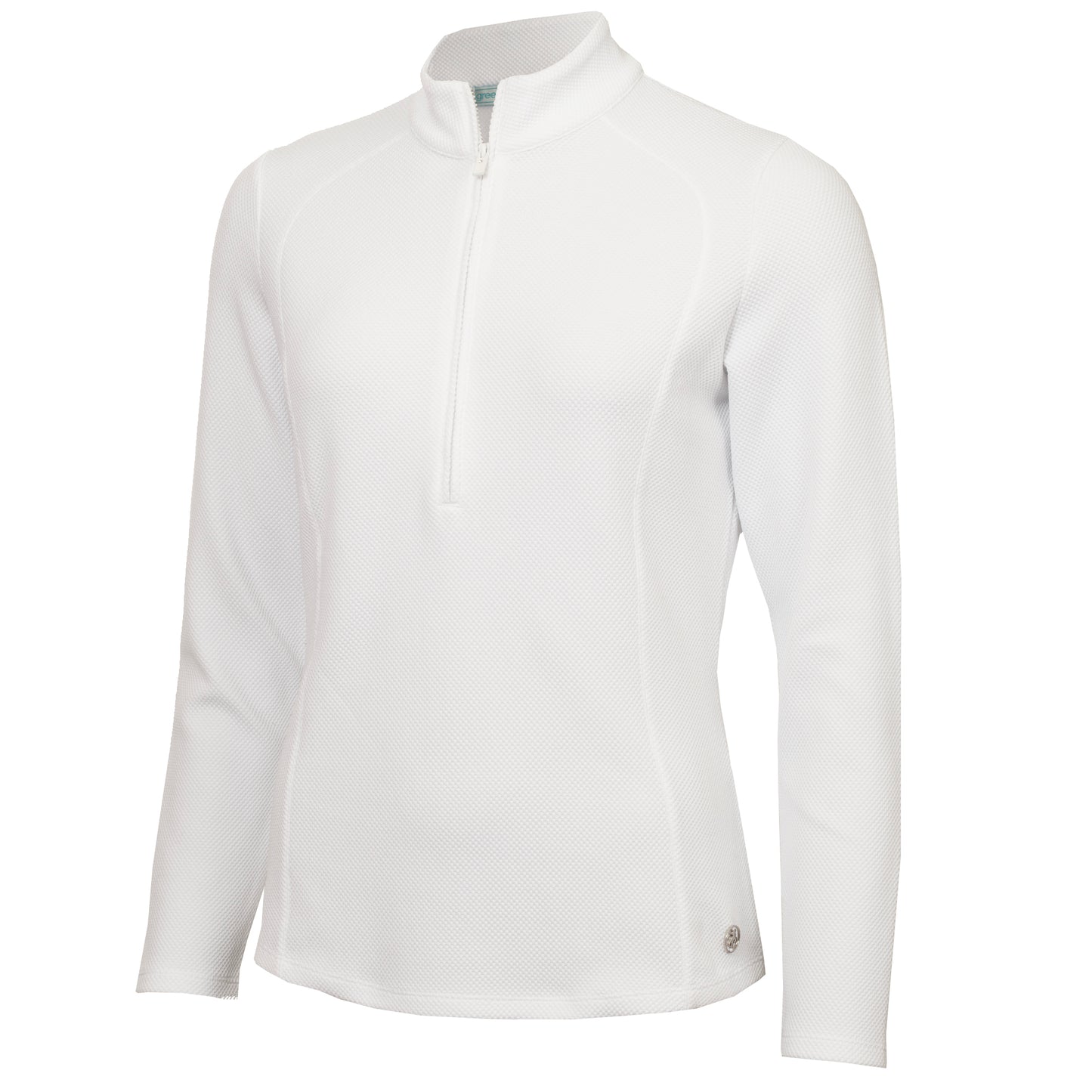 Green Lamb Women's Zip-Neck Golf Top with Waffle Design in White
