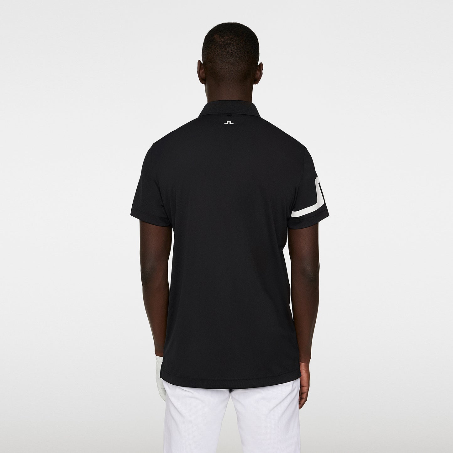 J.Lindeberg Mens Short Sleeve Polo with Bridge Print Sleeve in Black