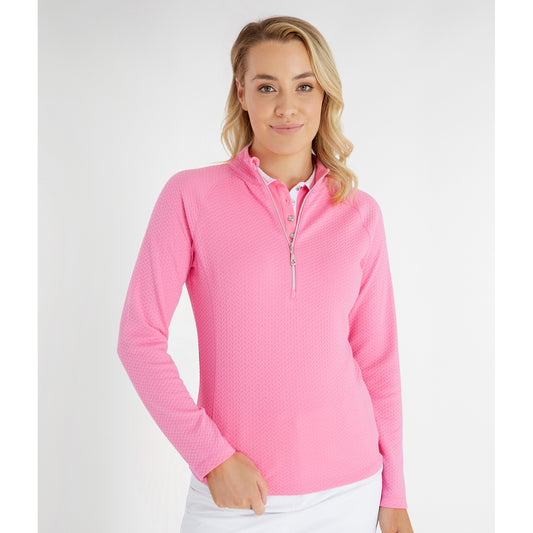 Green Lamb Ladies Molly Textured Zip Neck Top in Candy - Last One Size 8 Only Left