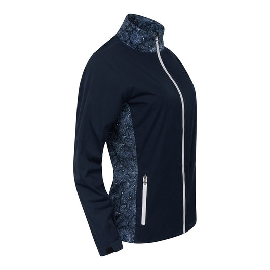 Pure Golf Ladies Lightweight Waterproof Jacket in Navy and Paisley
