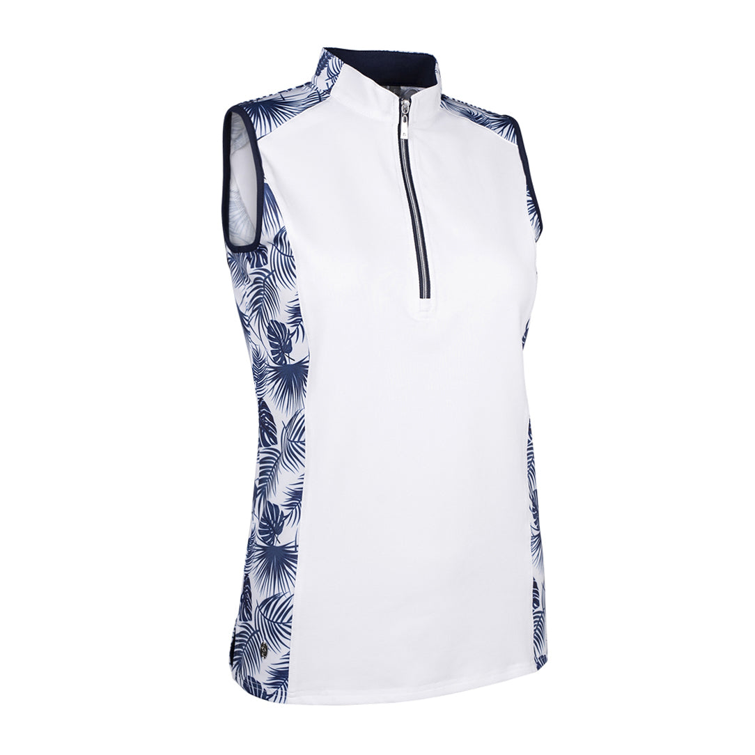 Glenmuir Ladies Sleeveless Polo with Contrast Tropical Print Panels