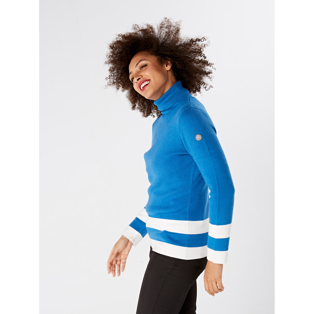 Swing Out Sister Ladies Cedar Sweater in Lapis Blue and White