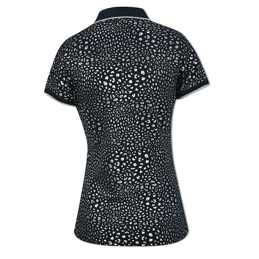 Glenmuir Short Sleeve Polo with Navy & Silver Animal Print