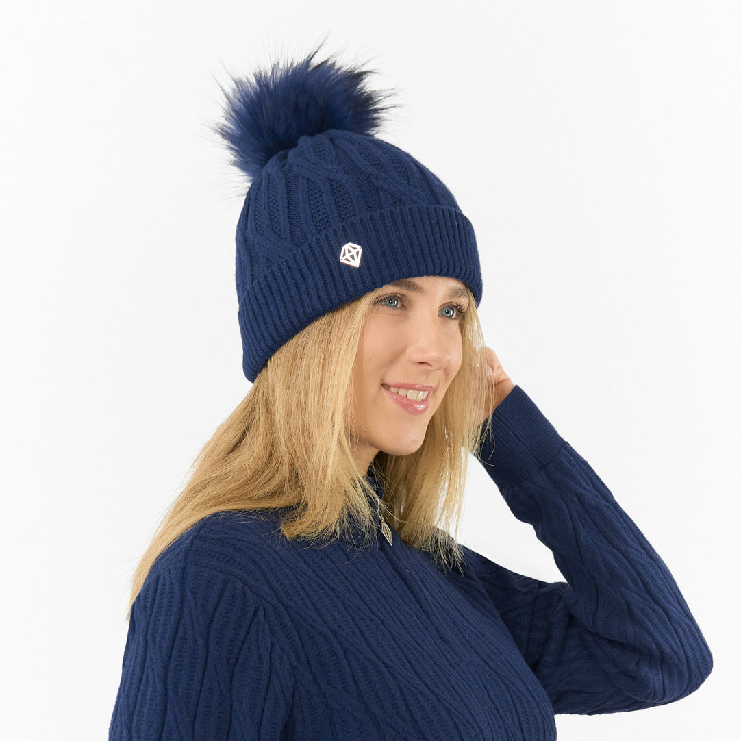 Pure Golf Ladies Lined Waterproof Bobble Hat with Cable Knit