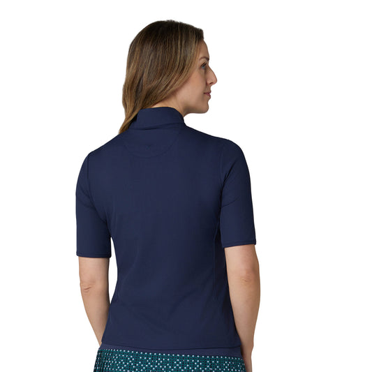Callaway Ladies Short Sleeve Polo with Modern Zip-Neck and Flattering Ribbed Design in Navy