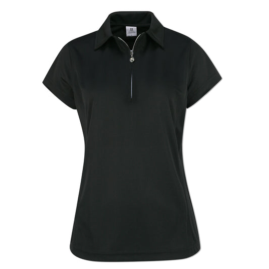 Daily Sports Ladies Cap Sleeve Polo with Zip-Neck in Black