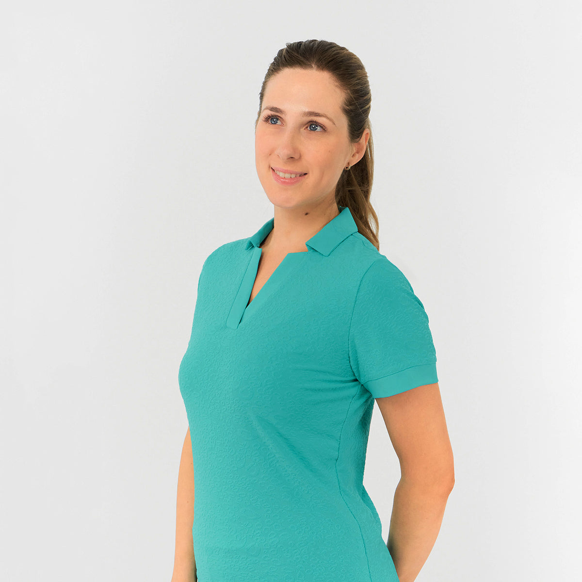 Pure Ladies Jacquard Print Short Sleeve Polo with V-Neck Opening