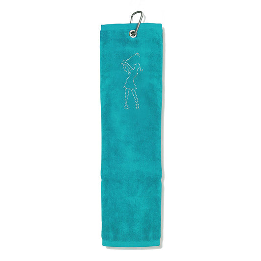 Surprizeshop Crystal Lady Golfer Tri-Fold Golf Towel in Aqua