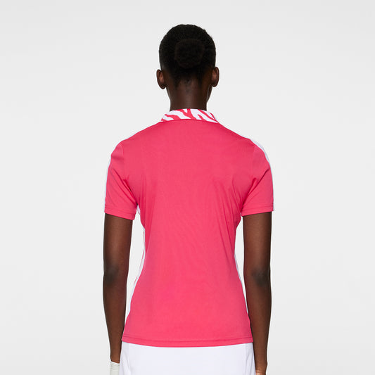 J.Lindeberg Ladies Short Sleeve Polo with High-Neck Ribbed Collar - Last One XL Only Left