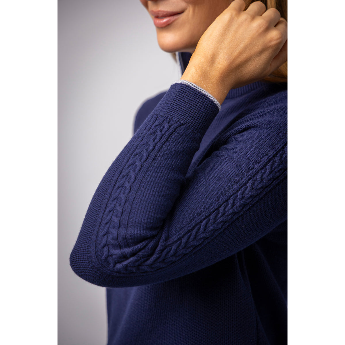 Glenmuir Ladies Navy Cashmere Blend Zip-Neck Sweater with Water Repellent Finish