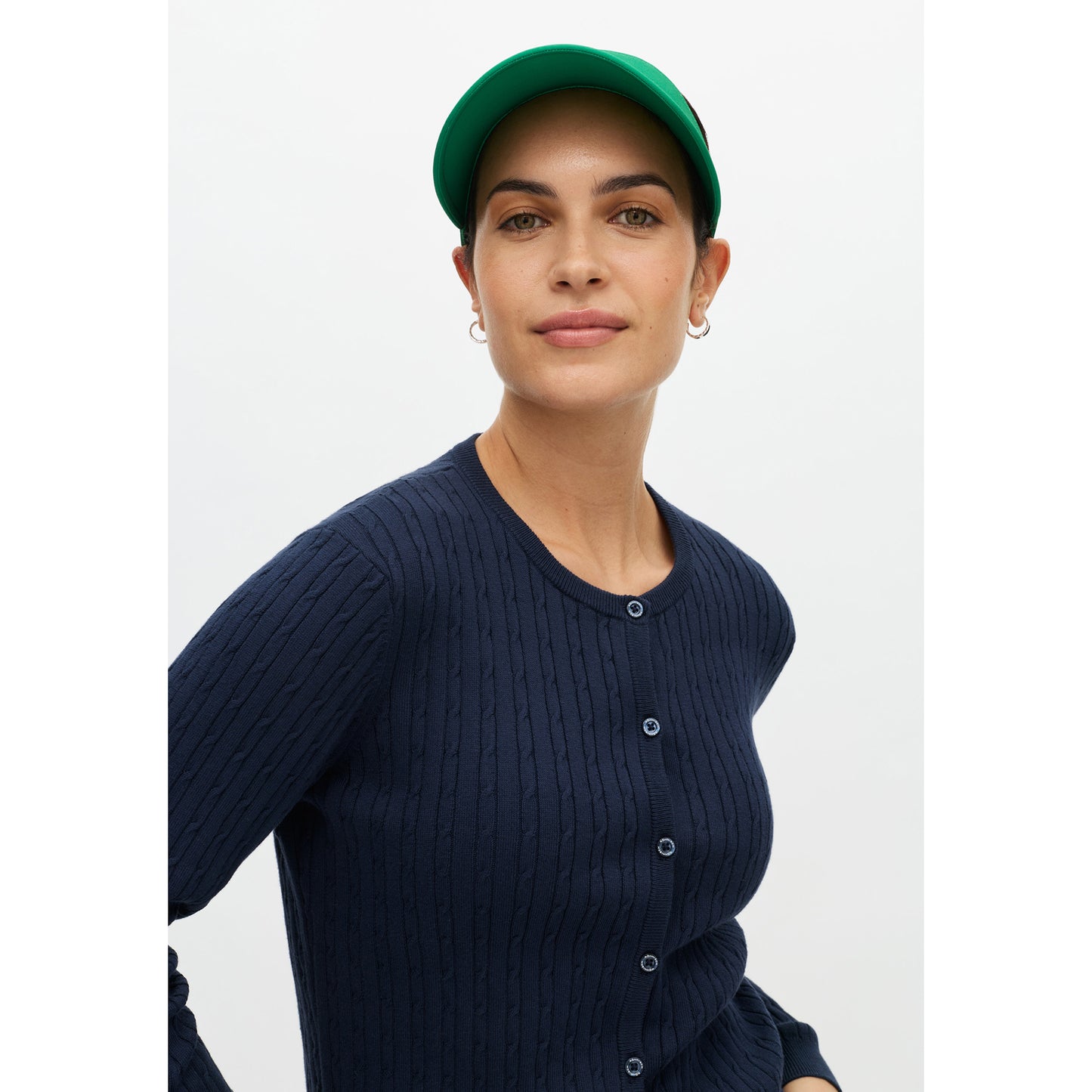 Rohnisch Ladies Navy Cable Knit Cardigan - Elegant Layering for the Course & Beyond