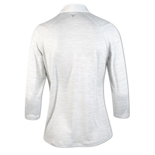 Callaway Ladies 3/4 Sleeve Micro-Stripe Polo in Brilliant White - Last One XXL Only Left