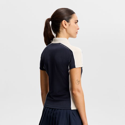 J.Lindeberg Ladies Navy Short Sleeve Polo - Feminine Fit, Confident Swing