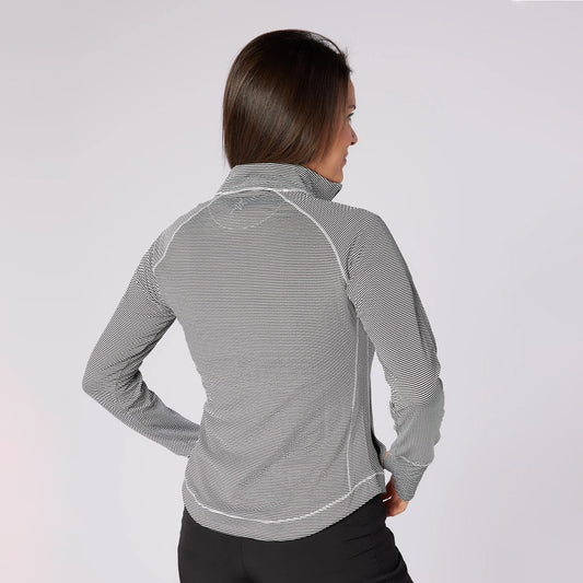 Swing Out Sister Womens Fine Stripe Zip-Neck Top with Front Pocket Great for Range to Course Wear