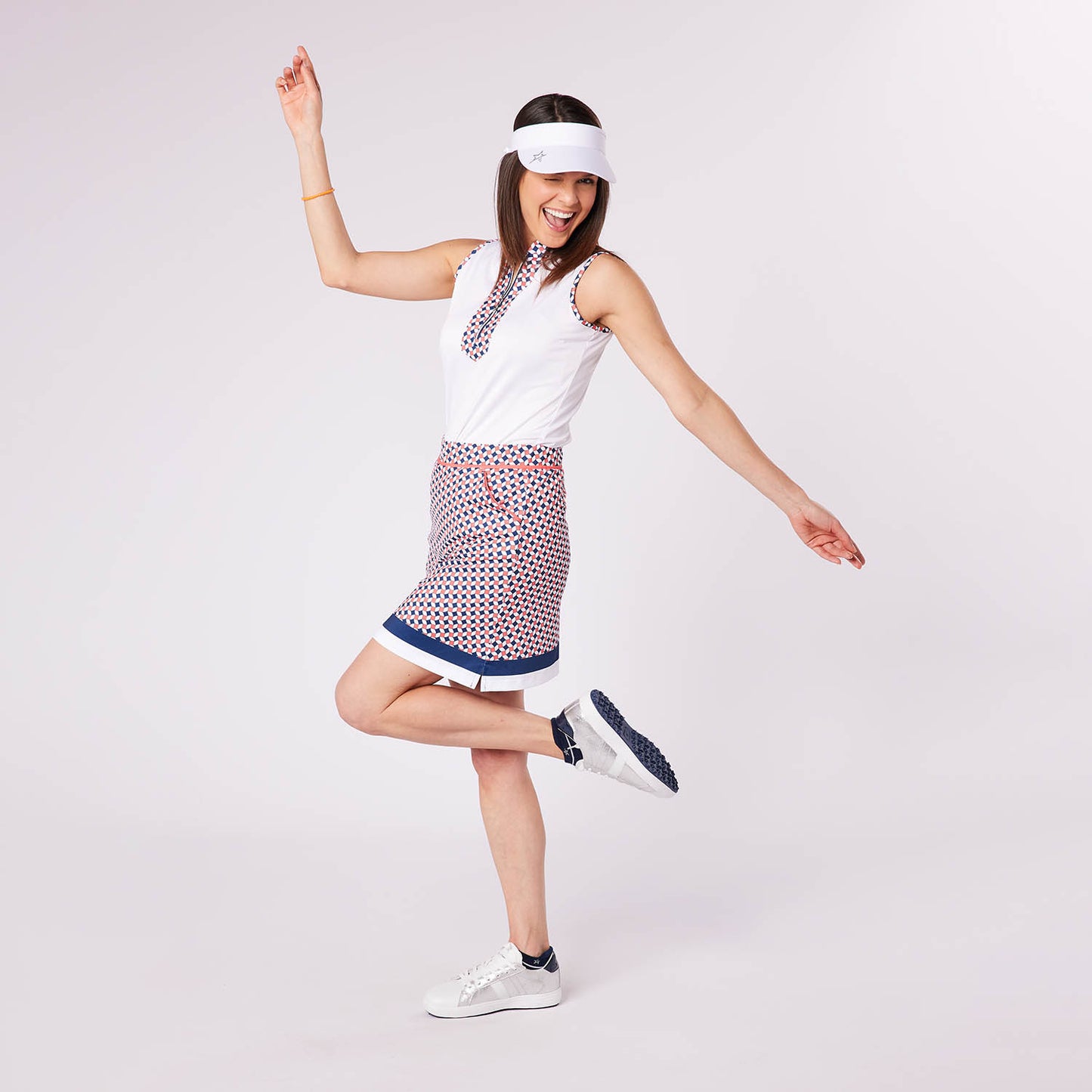 Swing Out Sister Women's Zip-Neck Sleeveless Polo with Contrast Trim