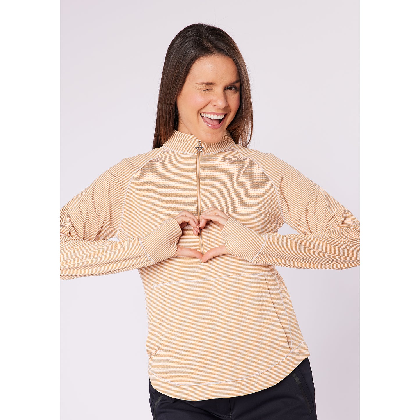 Swing Out Sister Womens Fine Stripe Zip-Neck Top with Front Pocket