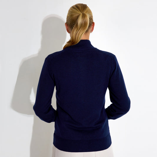 Abacus Ladies Lined Merino Blend Windstopper Cardigan in Navy